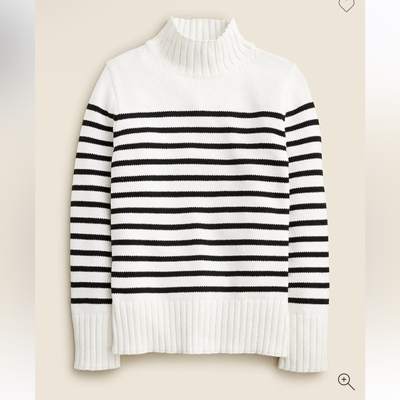 J crew 100% Cotton turtleneck sweater in ivory black stripe size Small NEW - Picture 1 of 8